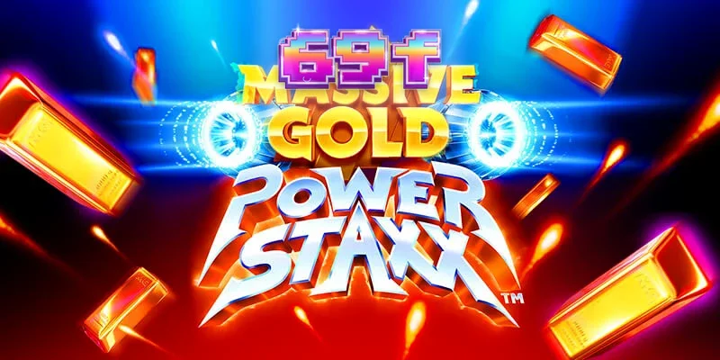 Interface futurista do slot Massive Gold Power Staxx com elementos dourados e espaciais.