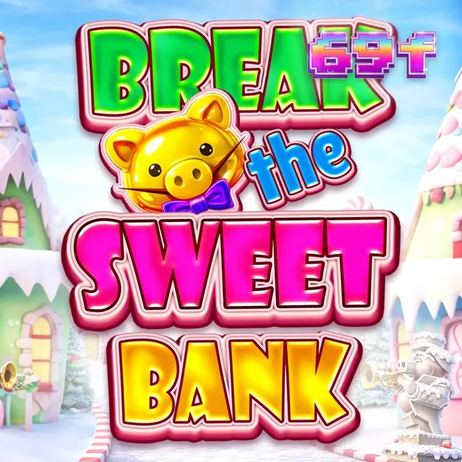 Interface colorida e temática do slot Break the Sweet Bank com porquinhos e doces