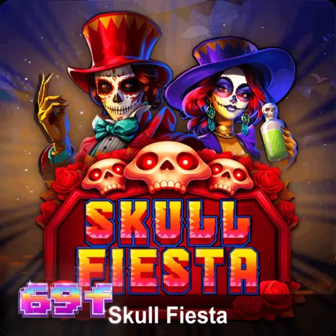 Interface do jogo de slot Skull Fiesta com caveiras e elementos do Dia dos Mortos